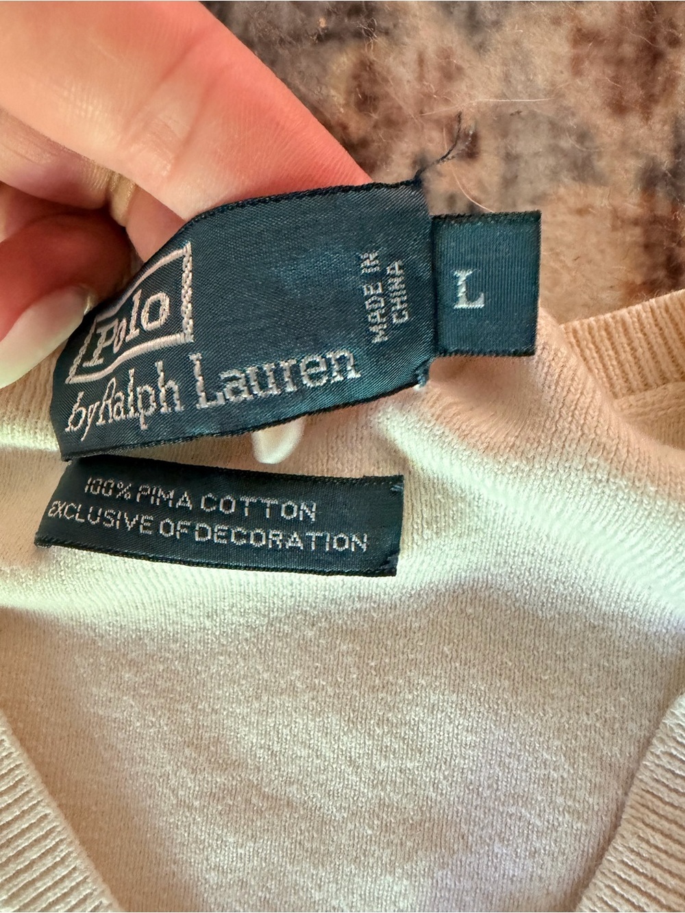Polo by Ralph Lauren Cream V-Neck Sweater with Navy Pony - Picture 4 of 6